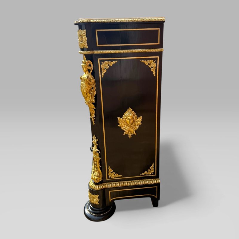 Antique French Napoleon III Ebonised Tortoiseshell Boulle & Marble Pier Cabinet - Image 4